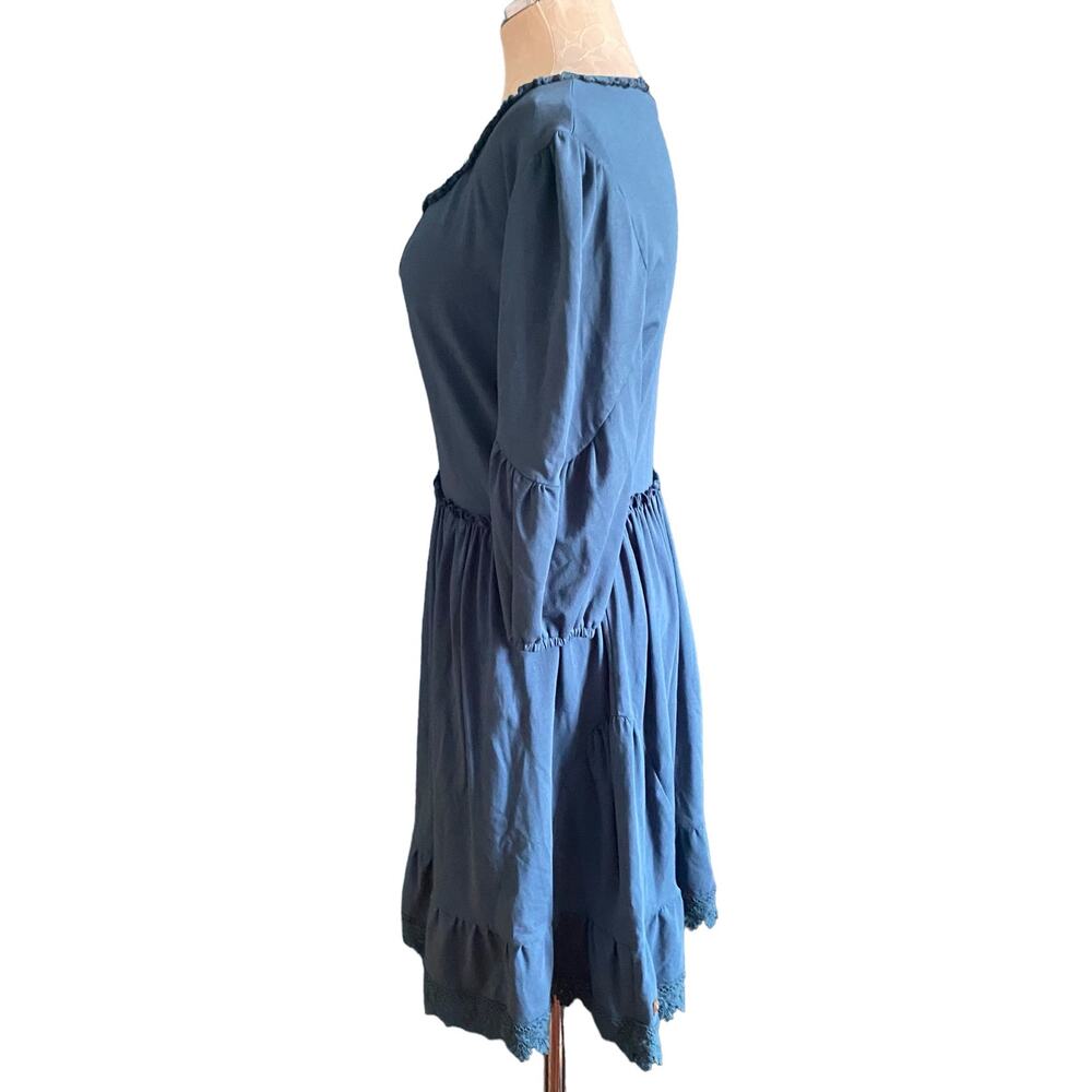 Matilda Jane Make Believe Hold The Key Teal Blue Crochet Trim Mini Dress Size M - Picture 3 of 8